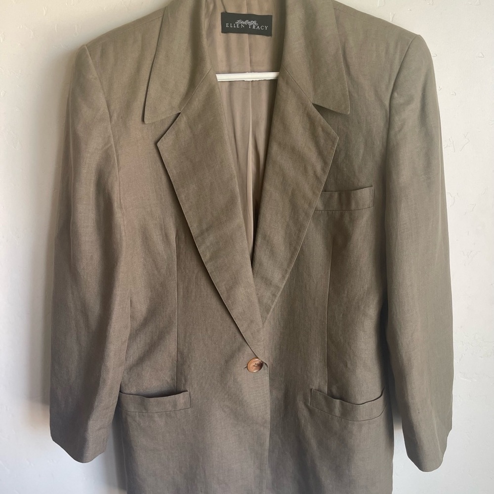 Linda Allard for Ellen Tracy Size 10 Classic Linen Lined Blazer